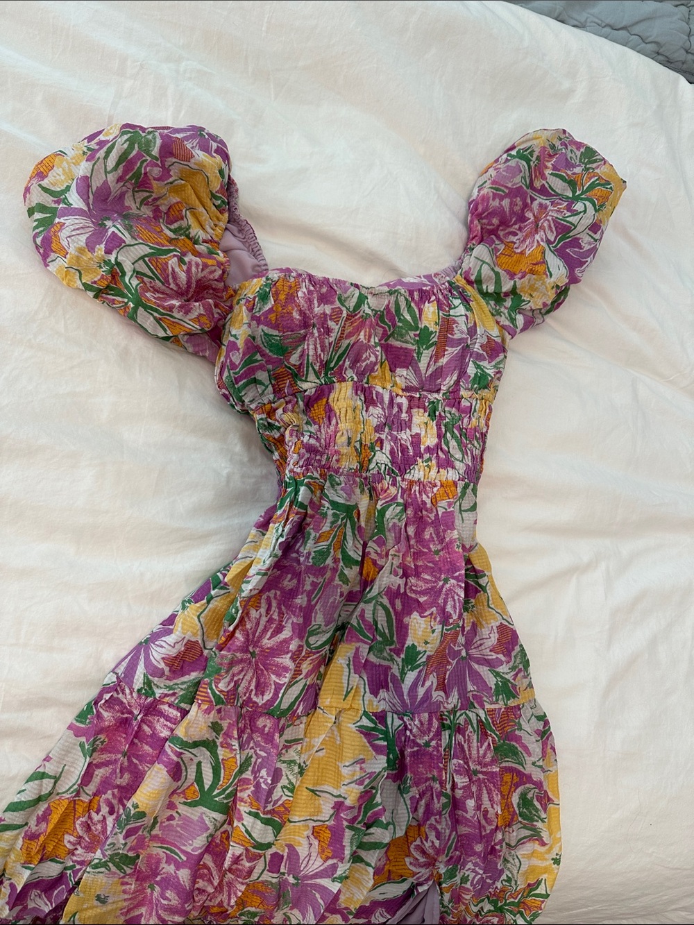 Girls' Purple Floral Puff-Sleeve Sundress